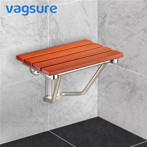Quality Loading Weight 160KG Fold Down Shower Seat , Relaxing Waterproof Solid Wooden Shower Seat for sale