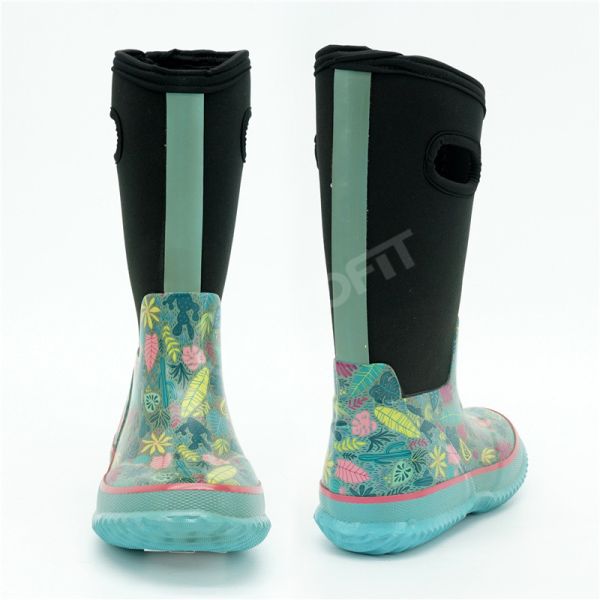 Anti Slip 35EU Neoprene Waterproof Rain Boots With Leaf Printed