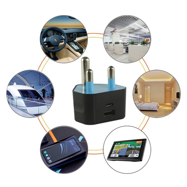 SA Plug USB Charger with USB-C and USB-A Ports 5V 3.4A