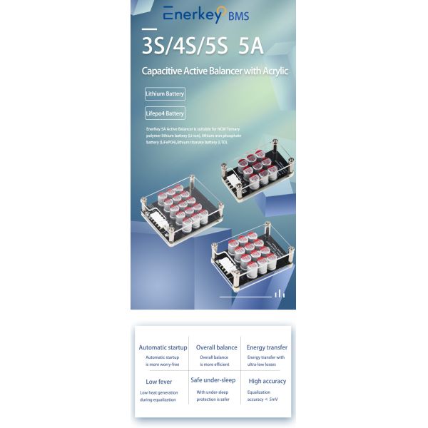 Enerkey 3S-4S 5A Battery Active Equalizer with Acrylic Plate Li-ion/Lifepo4 Battery Balancer for E-bike