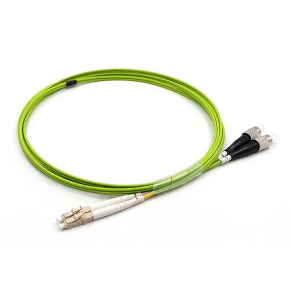 LC UPC To FC UPC Fiber Optic Patch Cable Duplex OM5 Multimode OFNR 2.0mm Lime Green