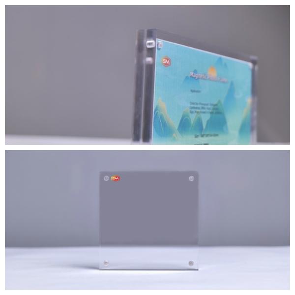 Quality Custom Size Desktop Frameless Self Standing Acrylic Magnetic Photo Frame for sale