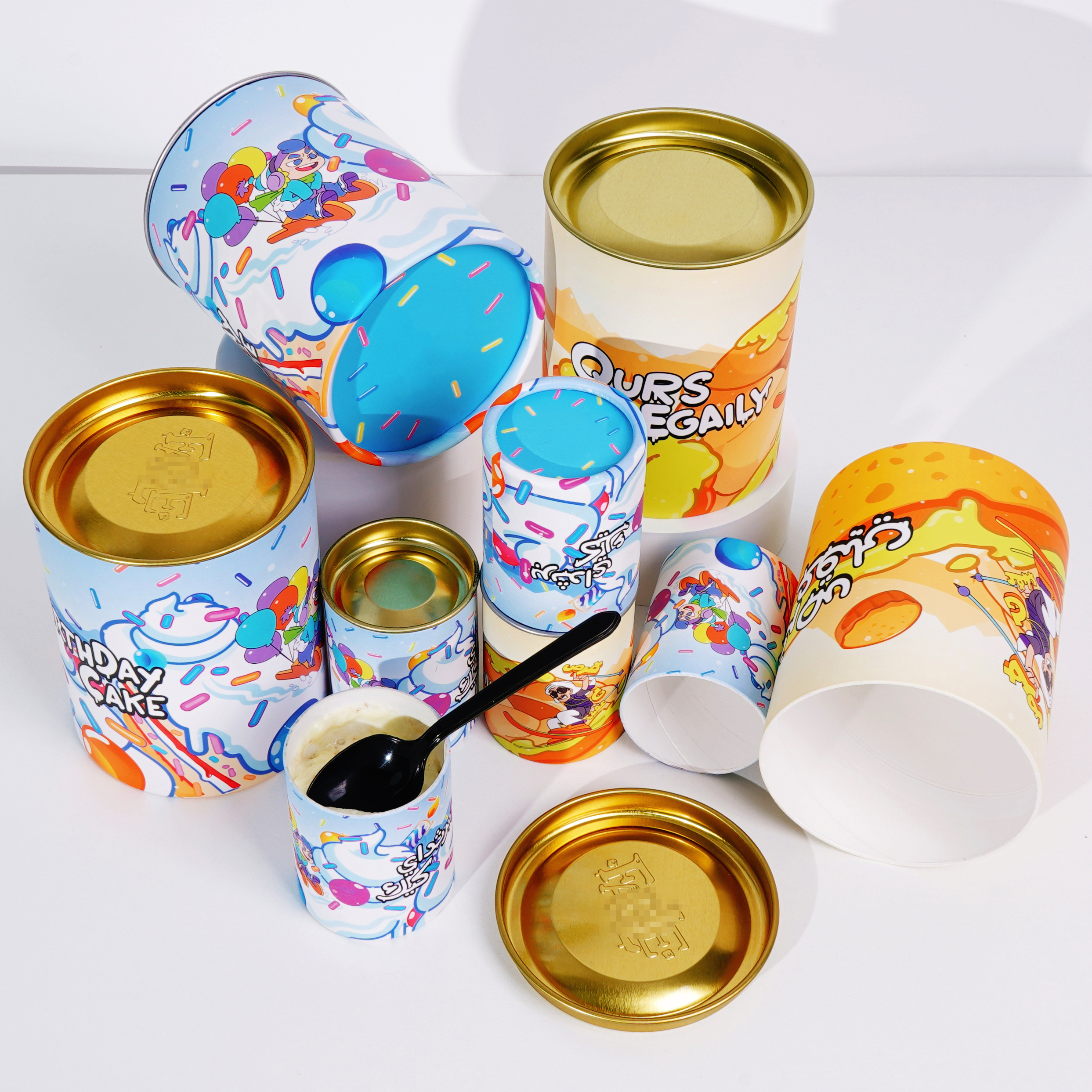 Ice Cream Paper Squeeze Tube Ice Cream Packaging Food Paper Tube With Tin Lid Ice Cream Paper Tube