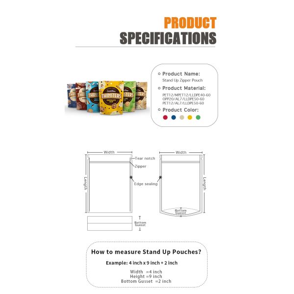 Custom Printed Dessert Packaging Bag Snack Zipper Food Packaging Pouch Chocolate Chip Cookie Packing Bag