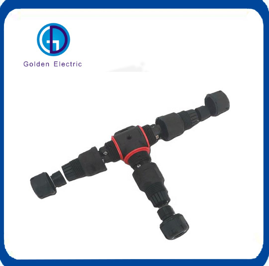 T Shape 3 Pin 250V 24A IP68 Waterproof Connector Cable Wire Gland Sleeve Connector Quick Connect Waterproof Connector
