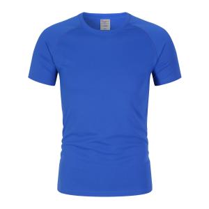 ODM Embroidered 240gsm Round Neck T Shirt Polyester Blank Blue Plain T Shirts