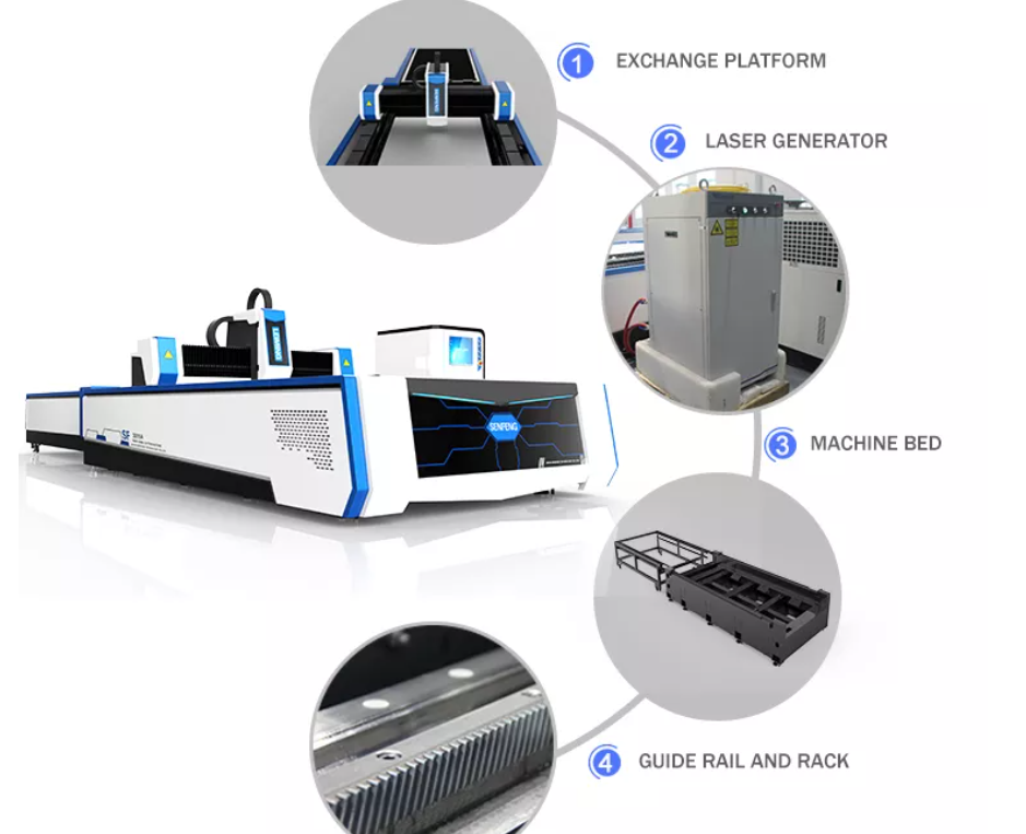 6000mm*2000mm Fiber Laser Cutter Machine 6020A3 With Exchange Platform