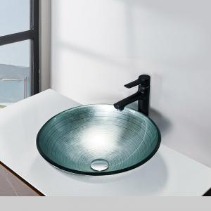 China Silver Tempered Glass Sink Vessel Brushed Line With Foil 420 * 420 * 145mm wholesale