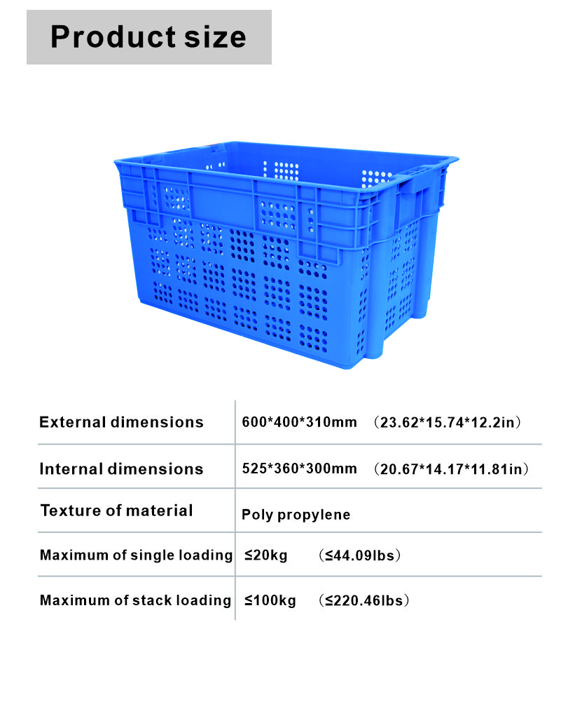 Solid Box High Pressure Plastic Basket Crate Tray Pallet Box Food Grade Plastic Crates 520 x 360 x305