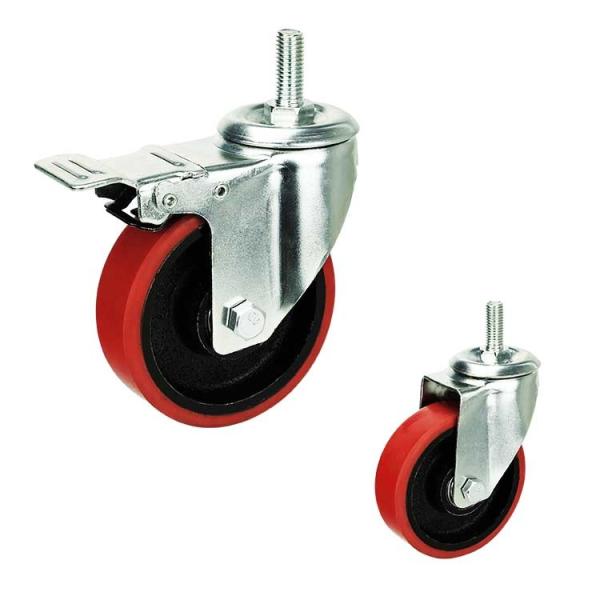 Quality Smooth PU Iron 4 Inch Medium Duty Ball Bearing Swivel Stem Caster Wheel With Lock for sale