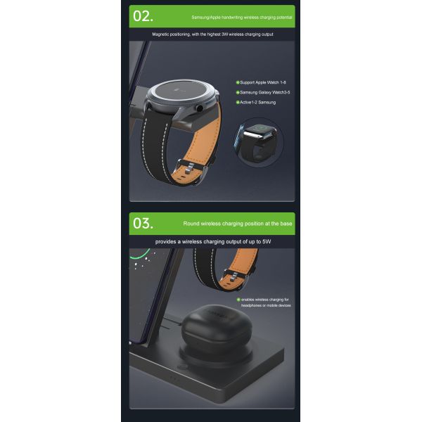 15W Fodable Wireless Charging Station in White/Black/Green/Purple/Pink