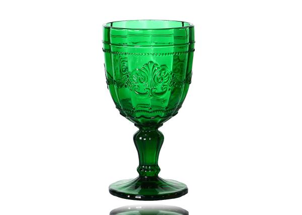 Quality 320ml Green Embossed Colored Crystal Wine Goblet Glasses For Home Deco, Antique Drinking Glass for sale