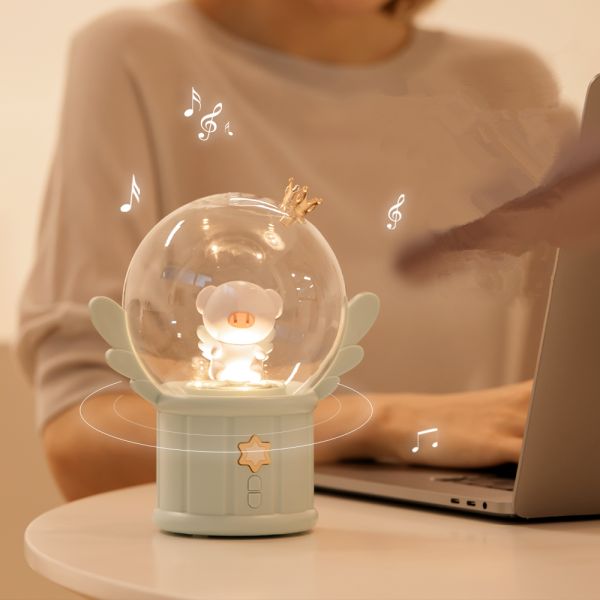 Lovely Toy 360 Degree Rotation Music Box Atmosphere Lamp LED Night Light for Kids Girls Gift Bedroom Home Decor