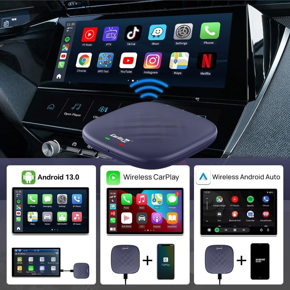 TBox-Plus 128GB Android 13 Wired to Wireless Adapter Carplay Auto Ai Box Car Play Wireless Adapter Black No Lag