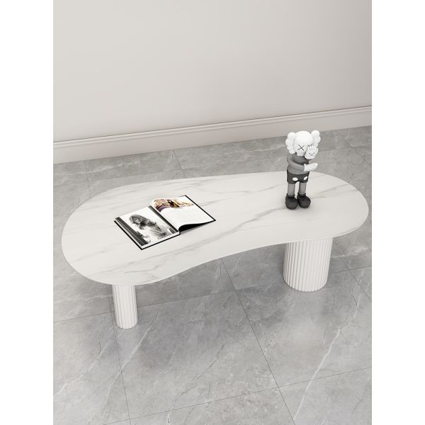 Unique Shaped Marble Coffee Table With Wooden Base ODM
