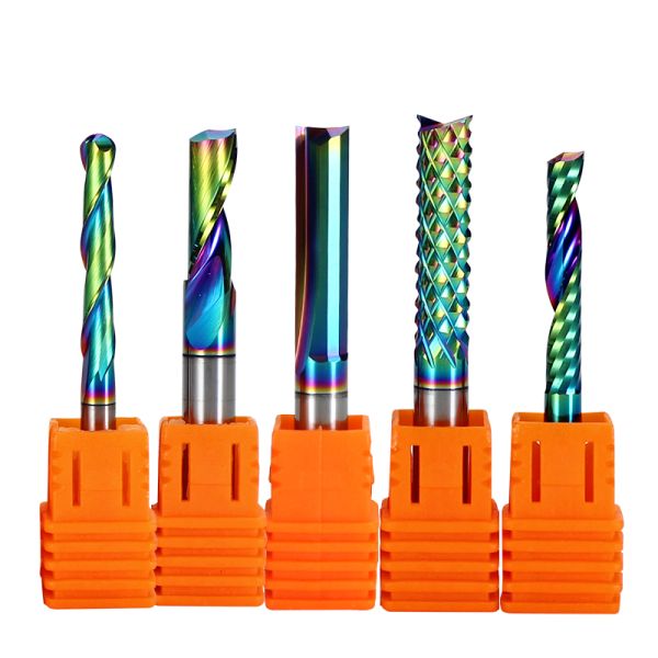 3.175mm 6mm Solide Carbide Wood Milling Cutter BROCAS ESPIRAL HELICOTDALDE Color DLC Coating End Mill Acrylic Cnc Router Bits
