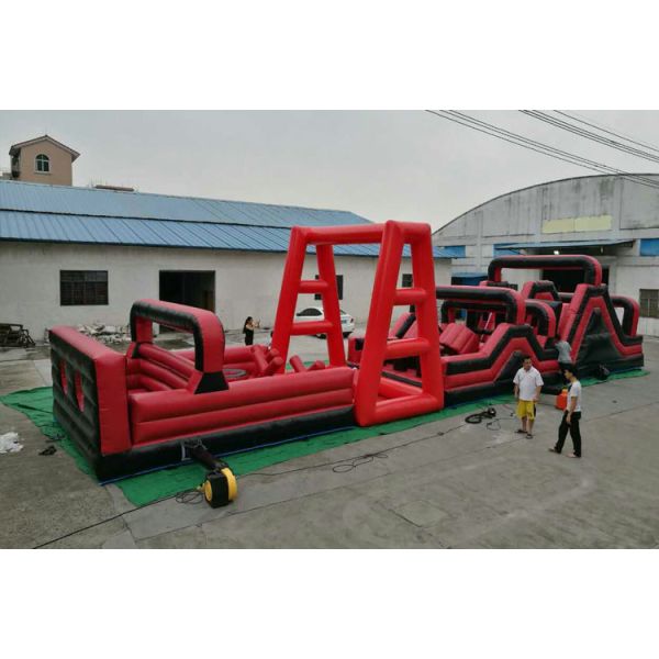 20m*4m Red Color Running Inflatable Water Obstacle Course Rental