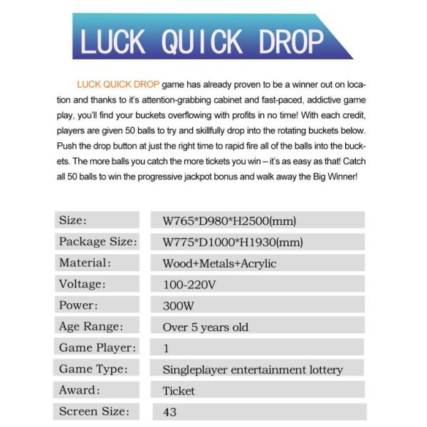 Coin Operated Dropping Ball Lottery Ticket Redemption Machine For Prize