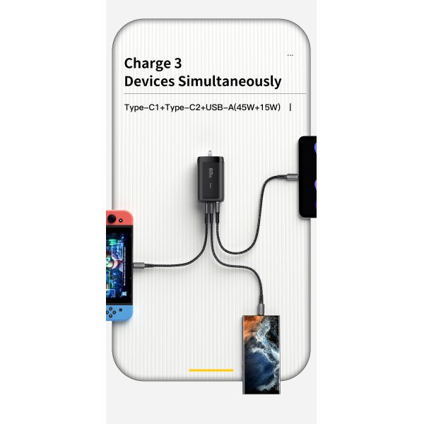 Essager USB C + A GaN Wall Phone Fast Charger 65W