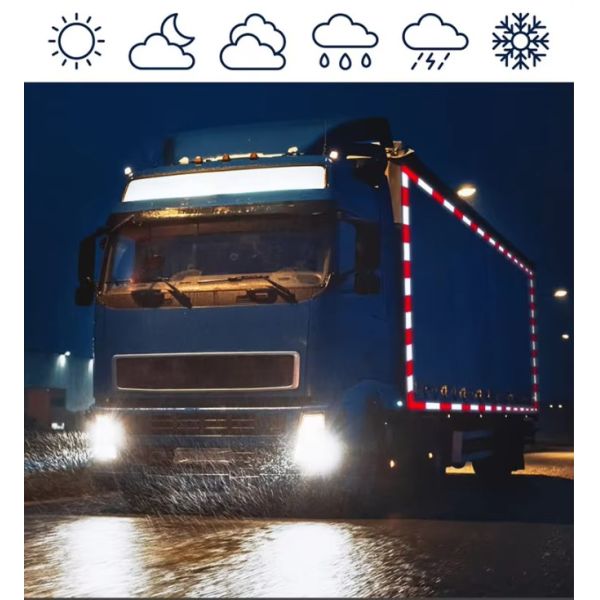 High-Quality Red and White Reflective Warning Tape for Truck, Trailers, Heavy & Long Vehicles