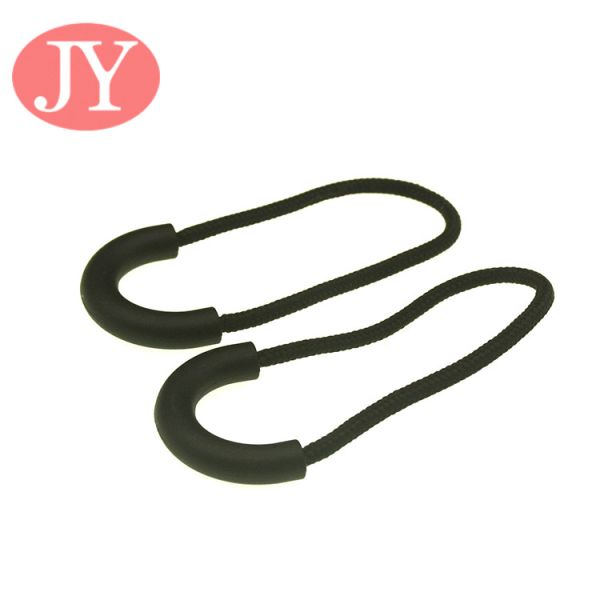 Jiayang Aglet jIAYANG u shape soft string black with white logo print circle TPU string zipper puller