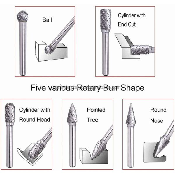 20PC Double Cut Carbide Burr Set - 0.118" (3mm) Shank, Rotary Tool Cutting Burrs