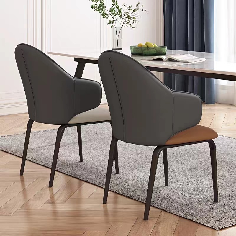 Graceful Chairs With Metal Legs , PU Brown Leather Dining Chair