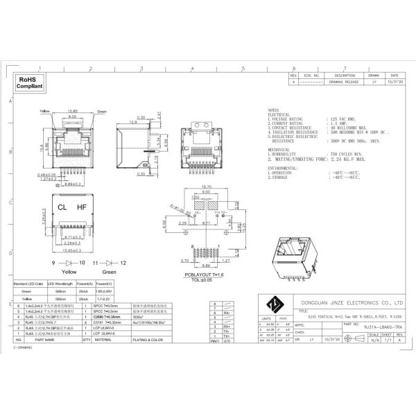 Vertical SMT RJ45 Female Connector Socket Modular Jack OEM