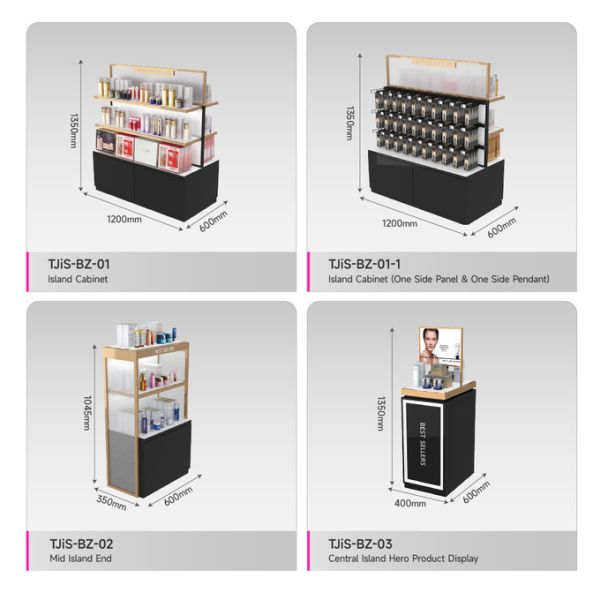Skincare Store Display Rack Black&Gold Wooden Display Stand With Light -box For Cosmetic Shop Display Furniture