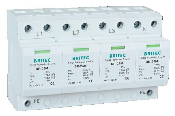 Quality BR-25M 4P Type 1 Surge Protection Device Lightning protection varistor SPD  lightning protection spark aresster for sale