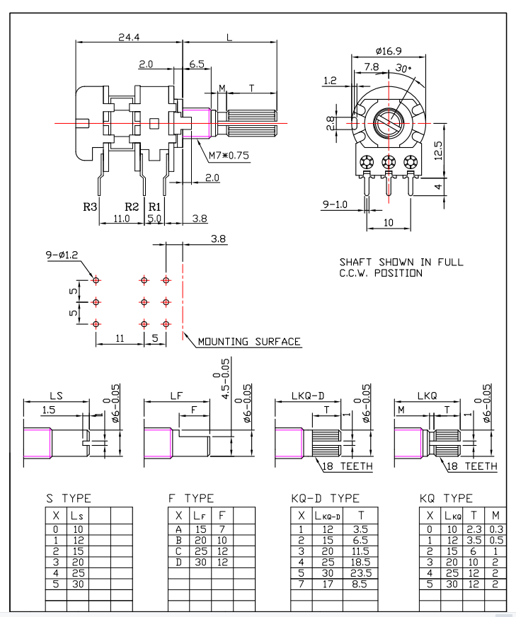 Vertical 5k Audio Taper Potentiometer 16mm Double Gang Potentiometer