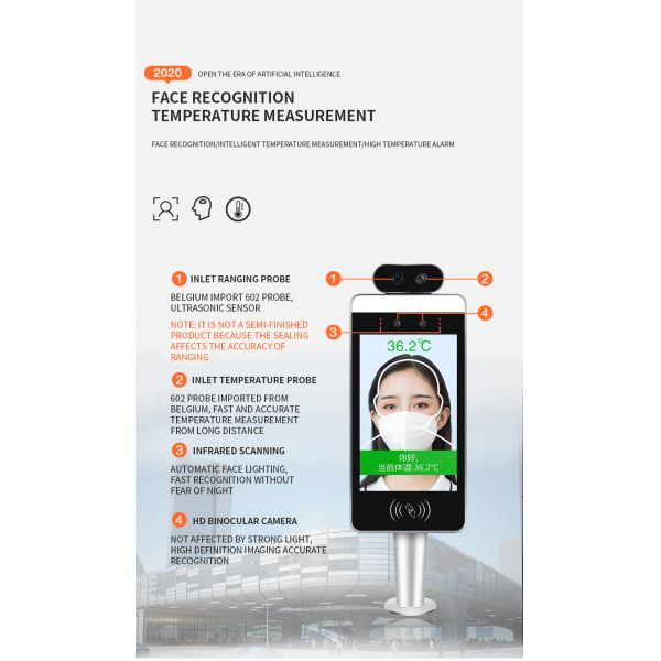 Face Recognition Body Temperature Scanner Non Contact Infrared Thermometer Kiosks