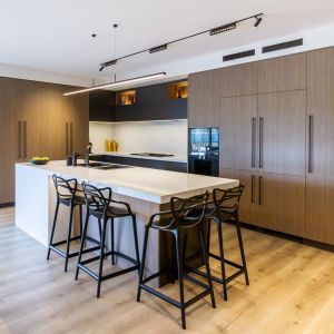 Buy cheap Wooden Grain Melamine Kitchen Cabinet Modern Kitchen Island from wholesalers