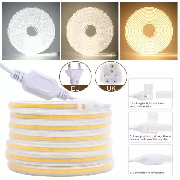 220V 280 LEDs/M COB LED Strip Lights White Warm Neutral White CE RoHS 100m 50m High Voltage 110V