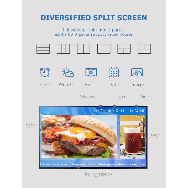 AC100-240V Wall Mounted Digital Signage 1920x1080 Resolution 178 Degree Viewing Angle