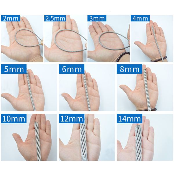 Stainless Steel Wire Cable 7x7 719 8mm 10mm 12mm 304 316 for Aircraft Standard AiSi Tolerance ±1% Rust Proof