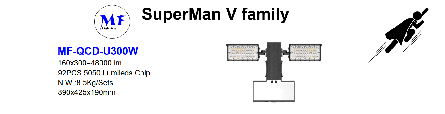 300W IP66 IK08 LED Outdoor Stadium High Mast Flood Lighting 10° /20° /40° /60° /90° 160lm/W Ra70 2700K-6500K for Sports