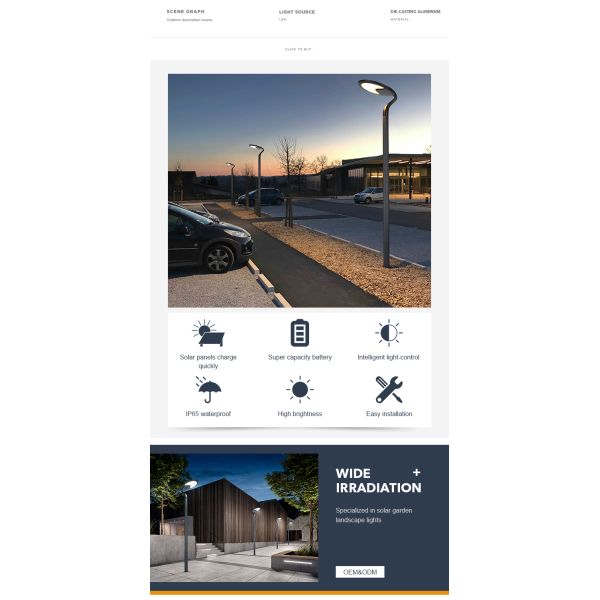 IP65 Sensor Aluminum Solar Garden Lights DC 3.2V Control Courtyards Outdoor Street Lamp