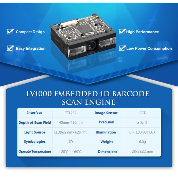 Arduino Barcode Reader Module Small Size 1D Scan Engine for Android Tablet