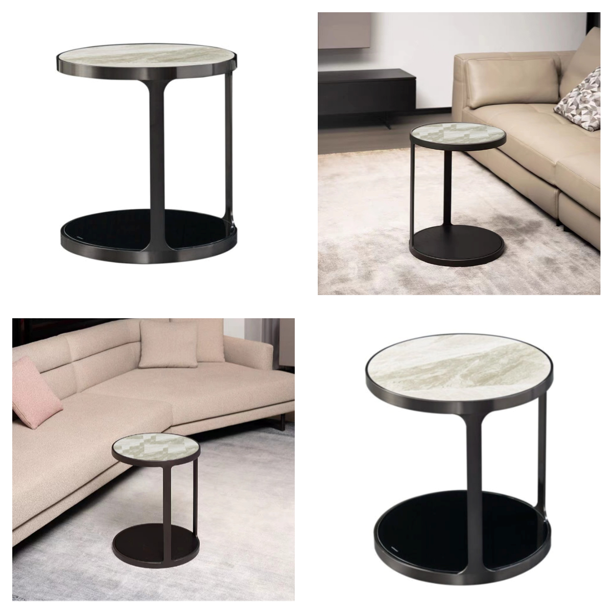 Hollow Stainless Steel Base White Nordic Coffee Table Ceramic Marble Modern