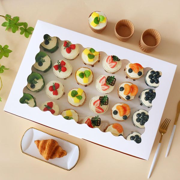 24-Cup Wholesale Kraft Paper Egg Tart and Cupcake Packaging Boxes Treats Dessert Baking Supply Case Birthday Wedding Cake Boxes
