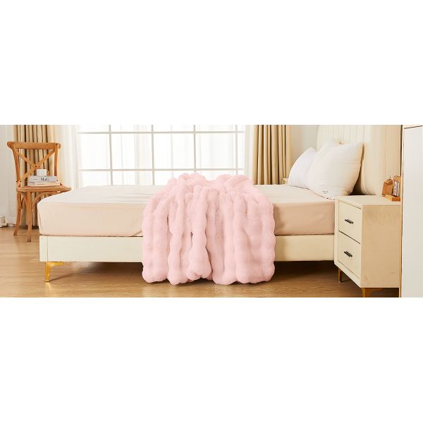 Faux Fur Throw Blanket 50x60 Inch Ultra-Soft White Pink