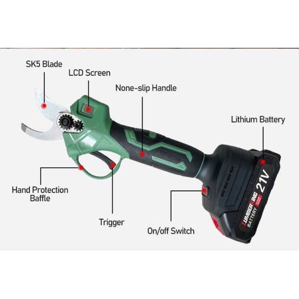 25mm Cordless Electric Pruner Shears Lithium Battery Powered Pruning Shears Green