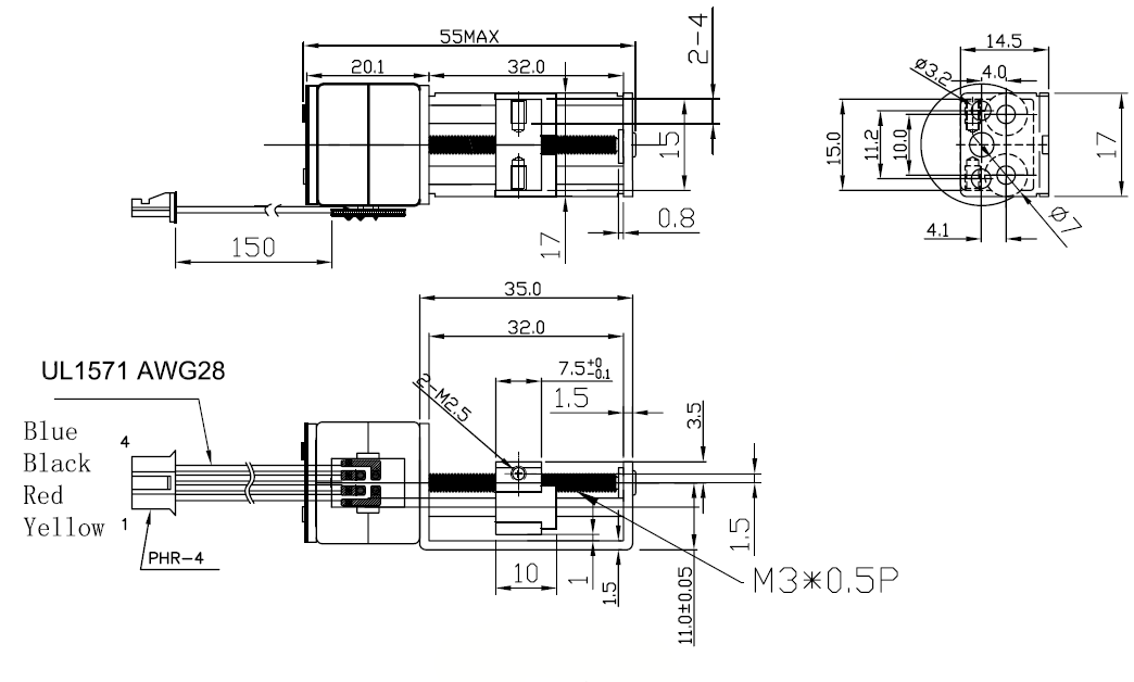Step Angle 18° Copper Slider Linear Stepper Motor Dia 20mm With 1kg Thrust for Camera、Optical instruments、Lenses