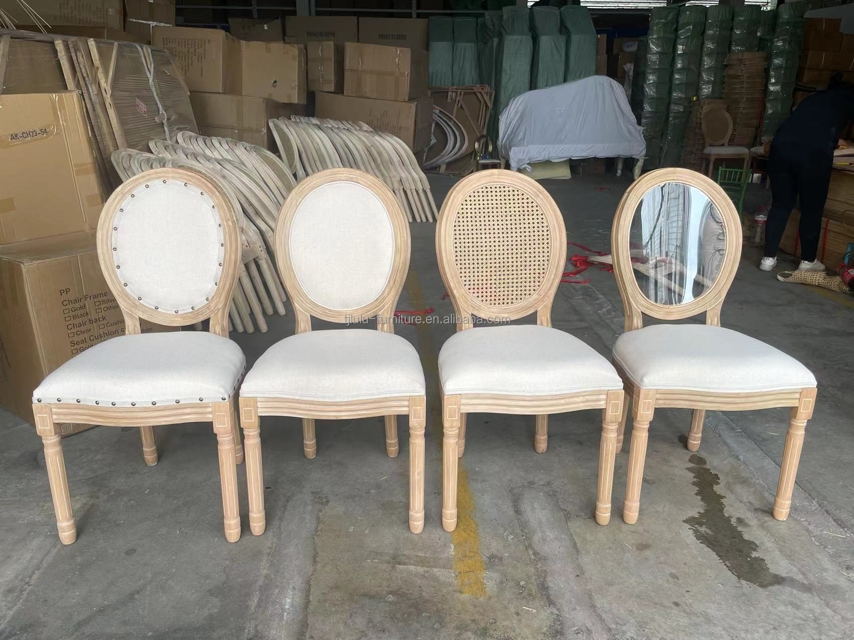 Modern Design Style Nitrolacquer Finish French Vintage Style Customized Wood Dining Fabric Louis Armrest Chair for Event