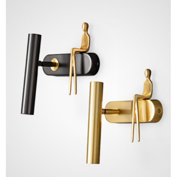 All-copper wall lamp simple bedside lamp background wall spotlight character art light luxury rotating wall lamp creative aisle lamp