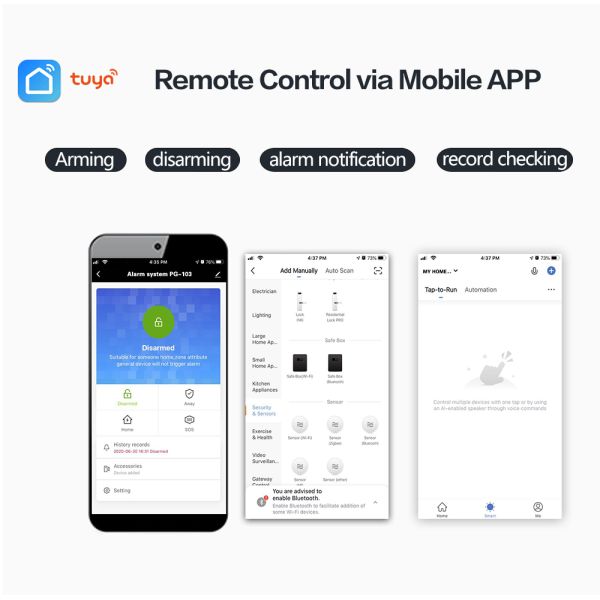 433Mhz WIFI GSM Alarm System 1900mHA Smart Alarm Sensor Touch Screen