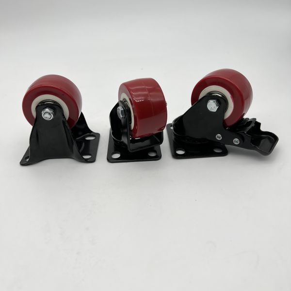 2 Inch Red Polyurethane Swivel Light Duty Caster Wheels with brake