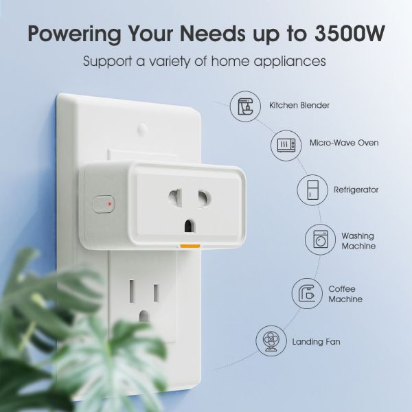 Tuya Smart WiFi Socket 16A Plug with Timing, Power Monitoring, Alexa & Google Home Compatibility, Smart Life App for Smart Home