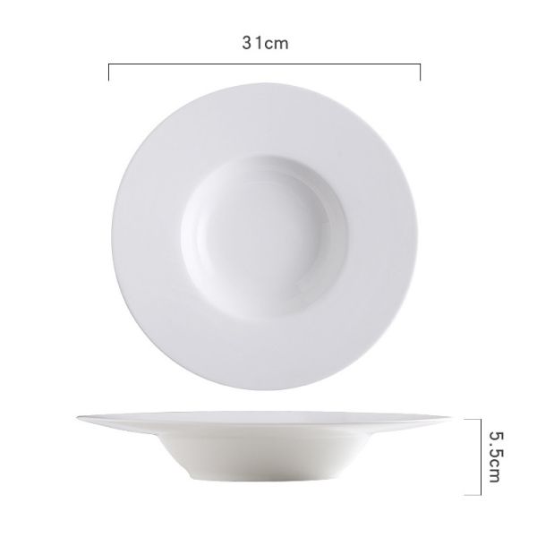 White Round Food Beverage Deep Porcelain Pasta Plate
